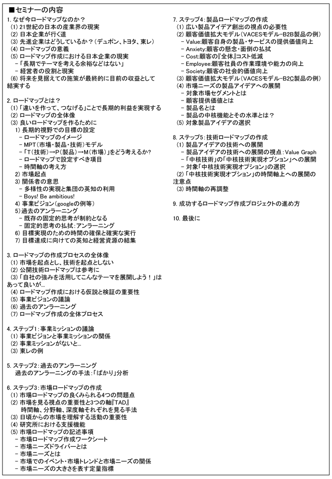 「長期的視点で高収益を実現するための市場・製品・技術ロードマップ作成」セミナー、開催場所：東京、開催日：2015年3月13日（金）