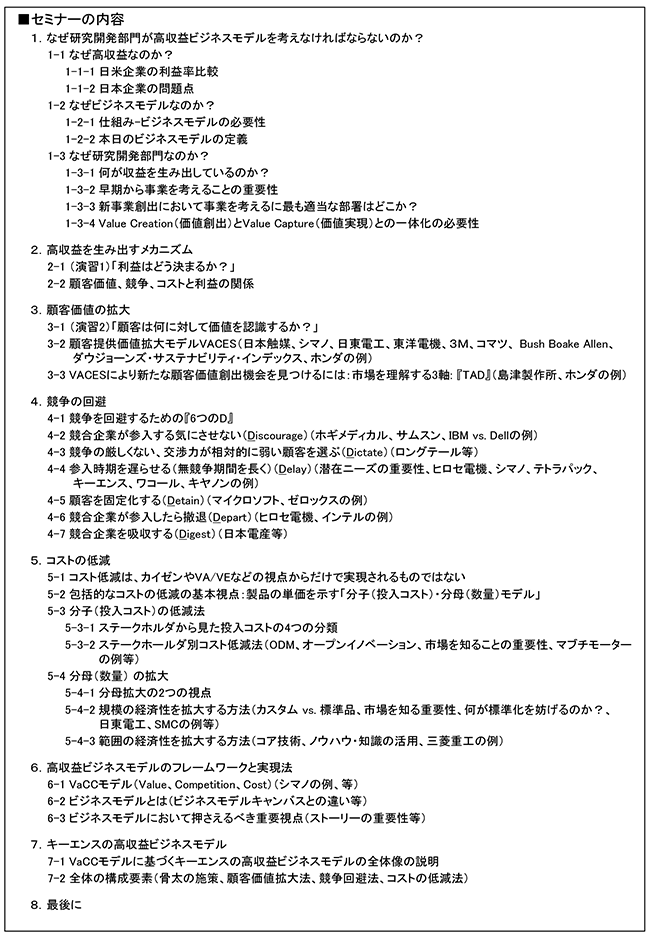 研究開発から考える高収益ビジネスモデル～新事業の成功の要諦～、開催日：2016年12月15日（木）、開催場所：東京