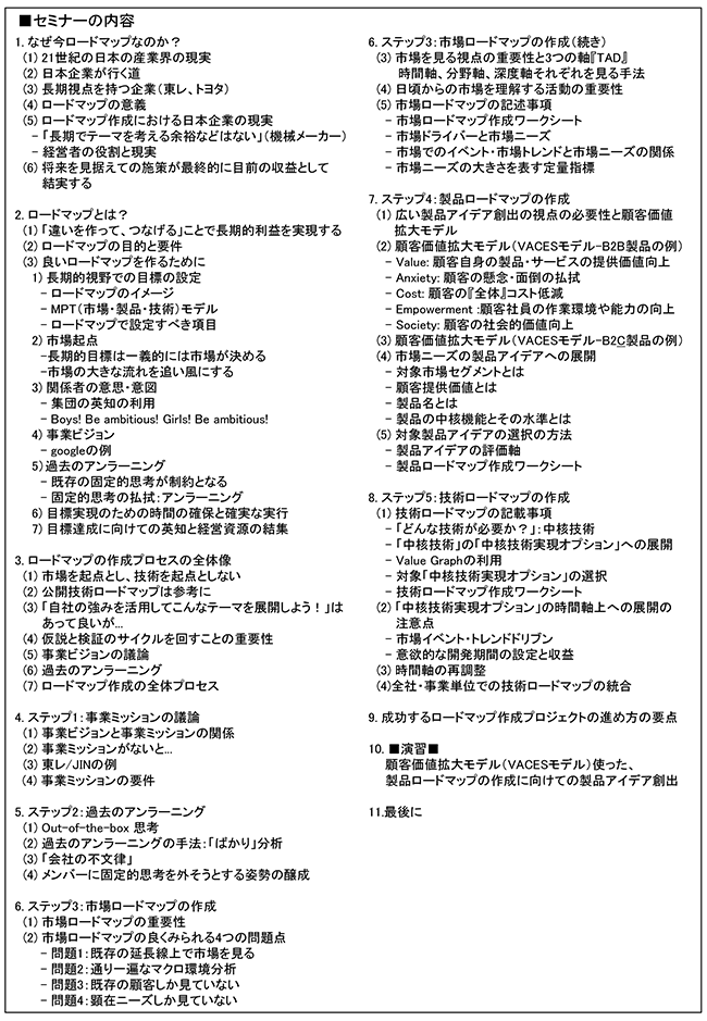 長期的視点で高収益を実現するための市場・製品・技術ロードマップ作成、開催日：2017年1月31日（火）　開催場所：東京