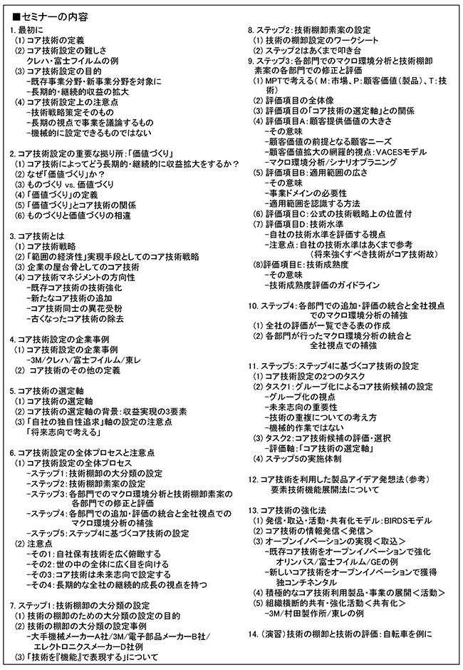 骨太の技術戦略策定に向けての自社技術に基づくコア技術の設定とその強化法、開催日：2017年7月24日（月） 開催場所：東京