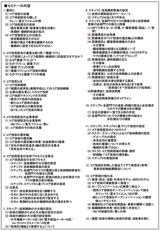 骨太の技術戦略策定に向けての自社技術に基づくコア技術の設定とその強化法、開催日：2017年10月27日（金） 開催場所：東京