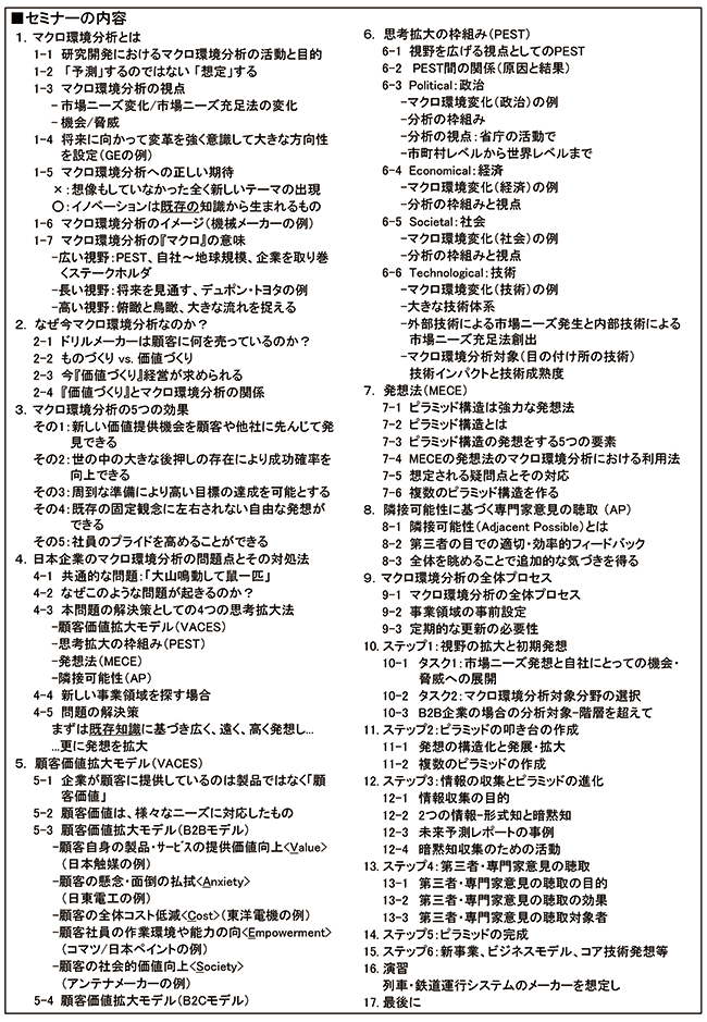 市場の将来を効果的に想定するマクロ環境分析～確実にテーマに結び付ける4つの思考拡大法を用いて～、開催日：2017年11月6日（月） 開催場所：東京