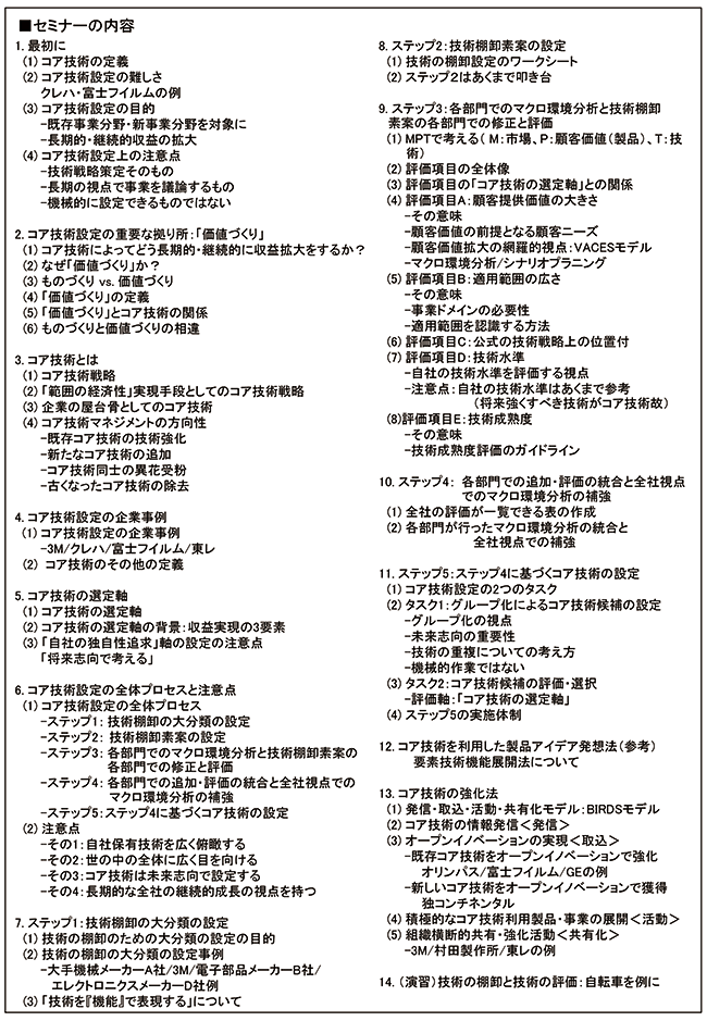 骨太の技術戦略策定に向けての自社技術に基づくコア技術の設定とその強化法、開催日：2018年1月22日（月） 開催場所：東京