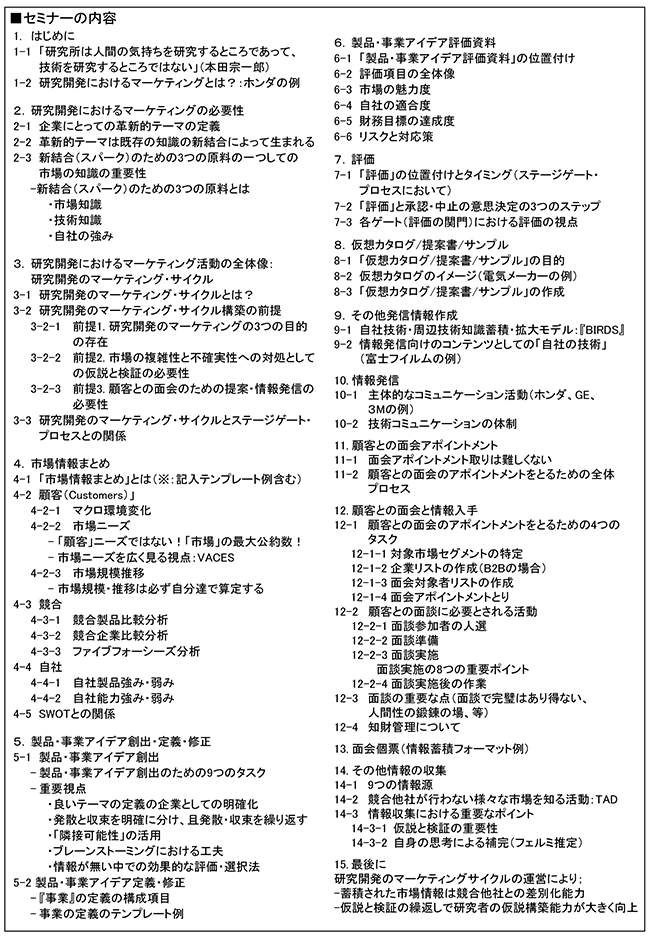 研究開発部門が真に価値ある成果を生み出すために実行しなければならない日々のマーケティング活動、開催日：2020年2月28日（金） 　開催場所：東京